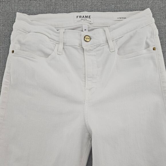 Frame Jeans Women Size 29 White Le High Straight Cropped Casual Denim Frayed Hem - Picture 3 of 16